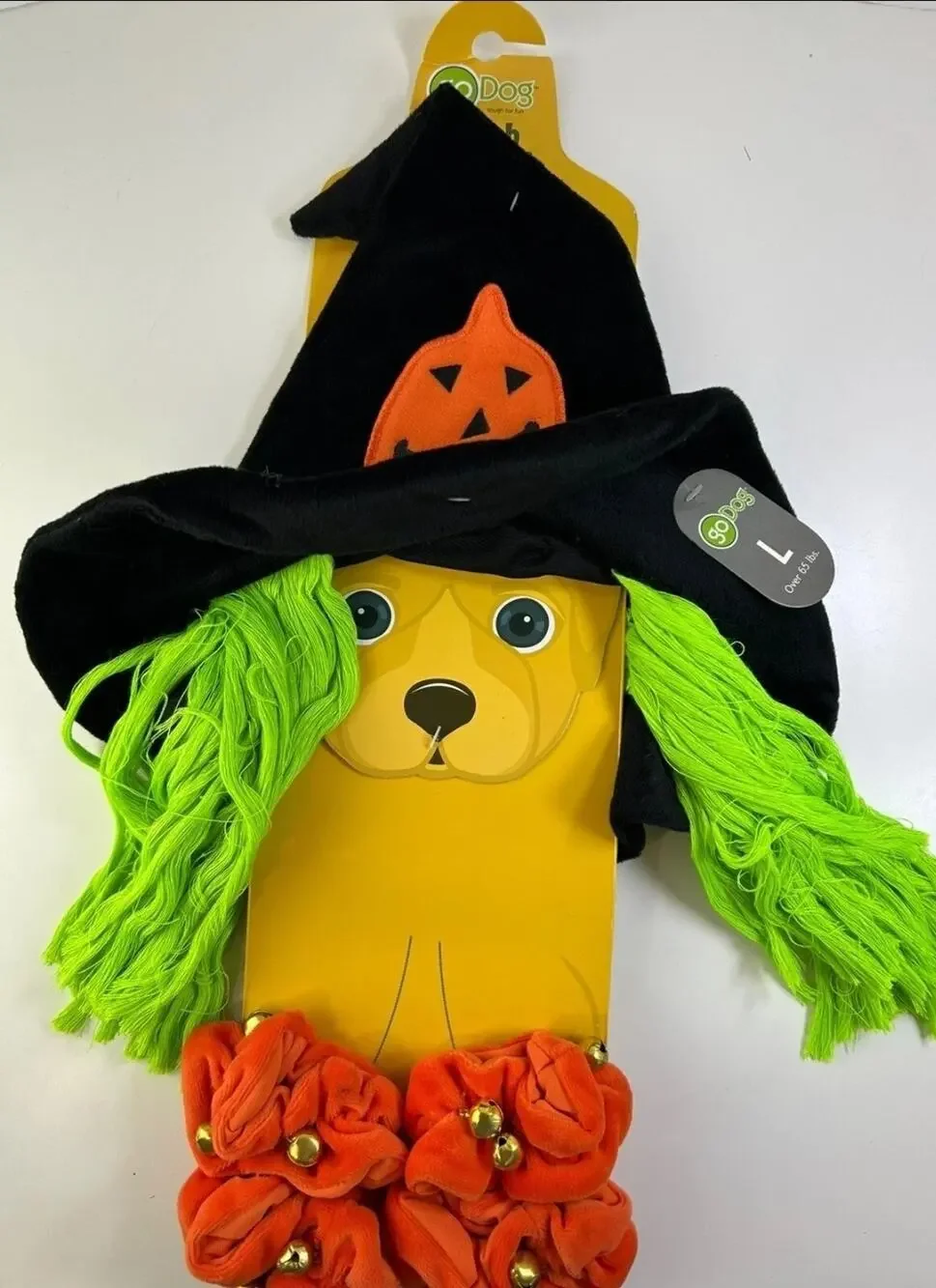 GoDog Witch Halloween Costume Dogs L (over 65 lb) Hat & 4 Paw Scrunchies Bells